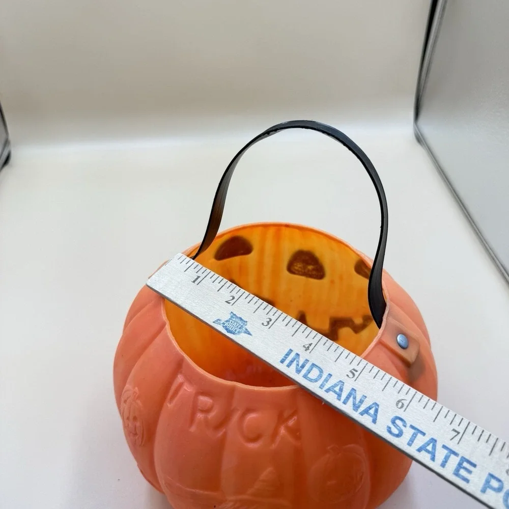 Vintage Renzi 2-Sided Halloween Blow Mold Pumpkin Witch Candy Pail Bucket Retro
